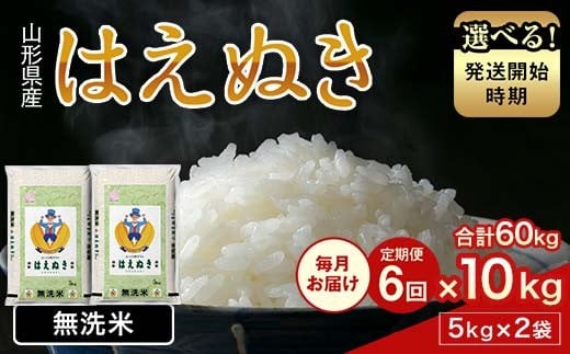 FYN2-002var [6回定期便・発送時期が選べる]令和7年産 新米 山形県産 はえぬき 10kg 2025年 お米 米 米米 ごはん ご飯 白米 国産 ブランド米 節水 時短 冷めてもおいしい贈答 ギフト 家庭用 自宅用 お取り寄せ 食品 山形県 西川町 月山