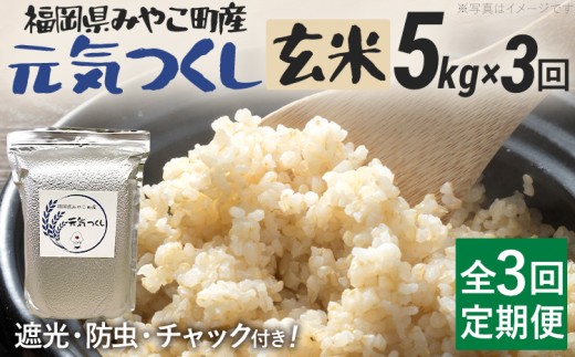 定期便3回 米 令和7年産 元気つくし(玄米) 5kg 定期便 チャック付き チャック 防虫 ごはん おにぎり おやつ 福岡県 みやこ町産 福岡 九州 グルメ お取り寄せ[10月上旬より順次出荷予定]