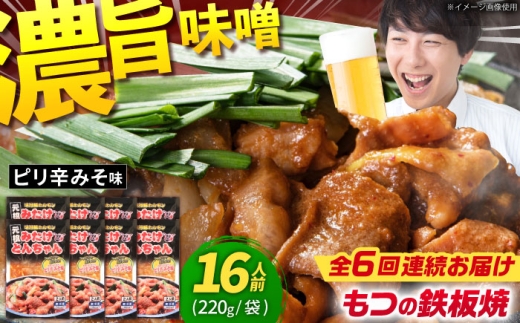 【6回定期便】岐阜県産豚もつの鉄板焼き「元祖みたけとんちゃん」ピリ辛みそ味（16人前） / モツ もつ 白もつ ホルモン / 御嵩町 / 藤よし [AVAA077]