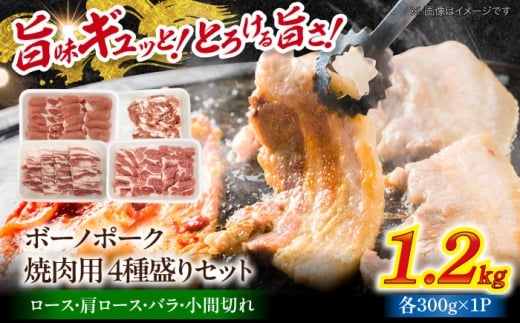 瑞浪ボーノポーク 焼肉用 4種盛りセット (ロース・肩ロース・バラ・小間切れ) 計1.2kg 瑞浪市 / マルチョウ渡辺精肉店 冷凍 小分け 豚肉 国産 [AZCW038]