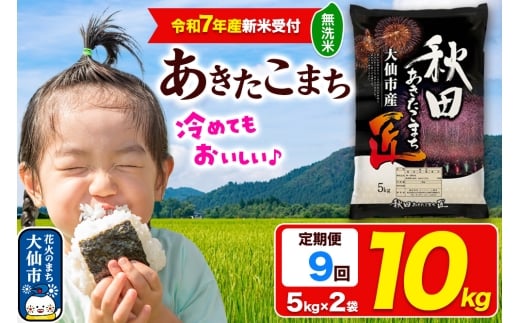 ＜令和7年産 新米受付＞《定期便9ヶ月》米【無洗米】秋田県大仙市産 あきたこまち 精米 10kg（5kg×2袋）令和7年産