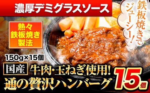 ハンバーグ 15個 国産のお肉使用！ 鶏肉不使用 温めるだけ 「通の贅沢ハンバーグ」濃厚デミグラスソース《11月上旬-11月下旬出荷》 牛 訳あり 小分け 早く届く