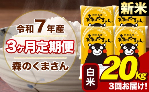 【3ヶ月定期便】令和7年産 新米 森のくまさん 白米 20kg 5kg×4袋 計3回お届け《お申し込み月の翌月から出荷開始》お米 こめ 熊本県産 ご飯 備蓄