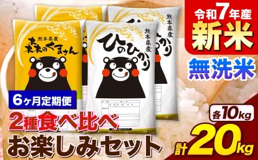 【6ヶ月定期便】新米 令和7年産 無洗米 ひのひかり 森のくまさん 2種 食べ比べ 米 計20kg 各5kg×2袋 計4袋 《お申込み月の翌月から出荷開始》 ヒノヒカリ お米 こめ 熊本県産 精米 森くま ブランド米 ご飯