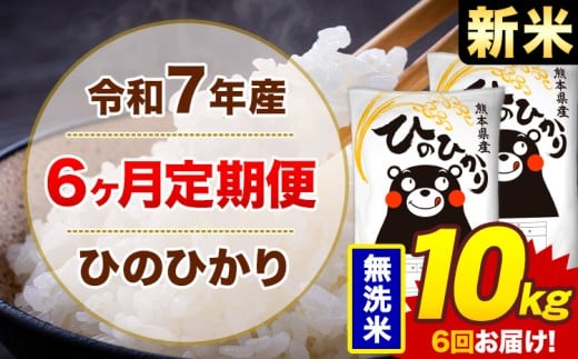 【6ヶ月定期便】新米 令和7年産 無洗米 10kg 米 ひのひかり《お申込み月の翌月から出荷開始》熊本県 菊池市 国産 熊本県産 白米 精米 無洗米 送料無料 ヒノヒカリ こめ お米 