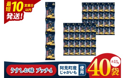 【10営業日以内に出荷】カルビー 堅あげポテト うすしお味 プッチ4 60g(15g×4袋)×10個｜Calbee お菓子 菓子 おやつ おかし ぽてち ポテチ スナック おつまみ ジャガイモ じゃがいも 小分け 個包装（93-64）