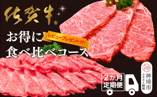 【2か月連続定期便】【レビュー投稿で特典あり】佐賀牛お得に食べ比べコース ★レビューキャンペーン対象★【割下 佐賀牛 ロース 霜降り 極上 贅沢 ブランド牛 和牛 黒毛和牛 上品 甘み ステーキ サーロイン しゃぶしゃぶ すき焼き 特選ローススライス 逸品 記念日 ご家族 ご褒美】(H996P113)