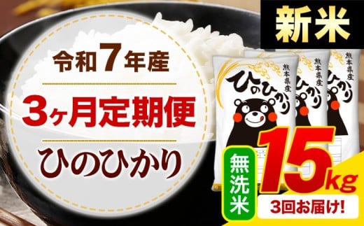 【3ヶ月定期便】新米 令和7年産 無洗米 ひのひかり 定期便 15kg《お申込み月の翌月から出荷開始》熊本県産 ふるさと納税 精米 ひの 米 こめ ふるさとのうぜい ヒノヒカリ コメ お米