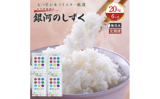 【6か月定期便】盛岡市産銀河のしずく【無洗米】20kg×6か月