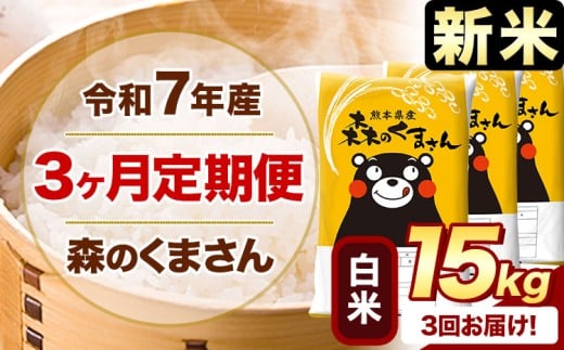 【3ヶ月定期便】新米 令和7年産 白米  森のくまさん 15kg 5kg×3袋  《お申込み月の翌月から出荷開始》 熊本県産 白米 精米 米 こめ コメ お米 kome