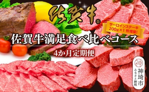 【4か月連続定期便】【期間限定！生活応援＆レビュー投稿で特典】佐賀牛満足食べ比べコース★レビューキャンペーン対象★【佐賀牛 霜降り 極上 堪能 贅沢 ブランド牛 和牛 上品 ステーキ サーロイン しゃぶしゃぶ すき焼き 特選ローススライス ローストビーフ 逸品 サシ】(H996P114)