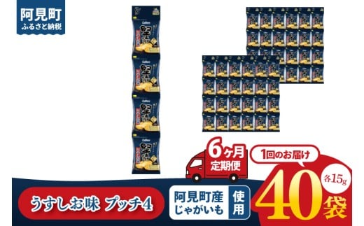 【6ヶ月定期便】カルビー 堅あげポテト うすしお味 プッチ4 60g(15g×4袋)×10個入り｜Calbee お菓子 菓子 おやつ おかし ぽてち ポテチ スナック おつまみ ジャガイモ じゃがいも 小分け 個包装（93-66）