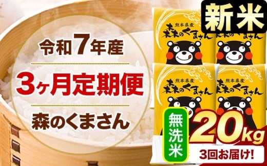 【3ヶ月定期便】新米 令和7年産 無洗米  森のくまさん 20kg 5kg×4袋  《お申込み月の翌月から出荷開始》 熊本県産 無洗米 精米 米 こめ コメ お米 kome