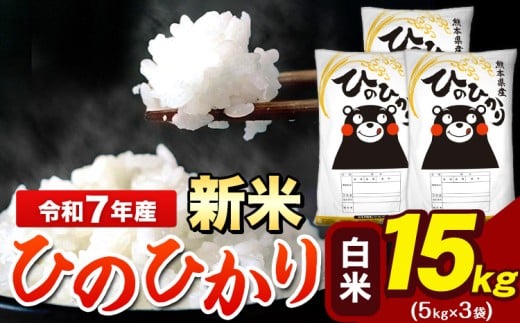 新米 令和7年産 ひのひかり 白米 15kg 《9月下旬-11月上旬頃出荷》 5kg×3袋 熊本県産（荒尾市産含む） 米 精米 ひの