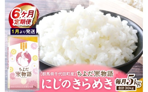 【6ヶ月定期便】 群馬県千代田町産 にじのきらめき 5kg×1袋 (精米) 【1月発送開始】