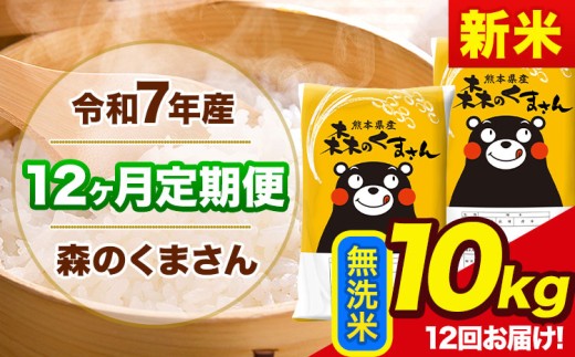 新米 令和7年産 森のくまさん 【12ヶ月定期便】 無洗米 《お申し込み月の翌月から出荷開始》 10kg (5kg×2袋) 計12回お届け 熊本県産 単一原料米 森くま 熊本県 玉東町