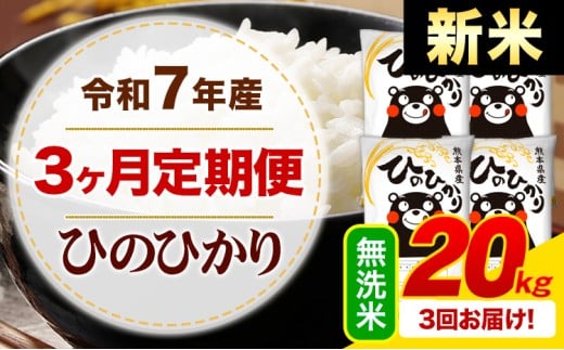 【3ヶ月定期便】新米 令和7年産 無洗米 ひのひかり 定期便 20kg《お申込み月の翌月から出荷開始》熊本県産 ふるさと納税 精米 ひの 米 こめ ふるさとのうぜい ヒノヒカリ コメ お米