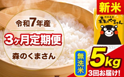 新米 令和7年産 森のくまさん 【3ヶ月定期便】 無洗米 《お申し込み月の翌月から出荷開始》 5kg (5kg×1袋) 計3回お届け 熊本県産 単一原料米 森くま 熊本県 玉東町
