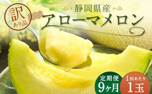 【9ヶ月定期便】 訳あり 静岡県産 アローマメロン 1玉 （1玉 約1.0kg以上） （合計9玉） 9回定期便 訳アリ 理由あり わけあり メロン 青肉メロン ブランドメロン 果物 果実 フルーツ 定期便 静岡県 菊川市 常温