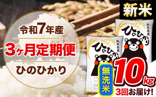 【3ヶ月定期便】新米 令和7年産  定期便 無洗米 ひのひかり 10kg 《申込み翌月から発送》令和7年産 熊本県産 ふるさと納税 精米 ひの 米 こめ ふるさとのうぜい ヒノヒカリ コメ 熊本米 ひのもり