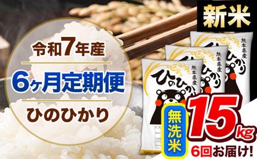 【6ヶ月定期便】新米 令和7年産 定期便 無洗米 ひのひかり 15kg 《申込み翌月から発送》令和7年産 熊本県産 ふるさと納税 精米 ひの 米 こめ ふるさとのうぜい ヒノヒカリ コメ 熊本米 ひのもり