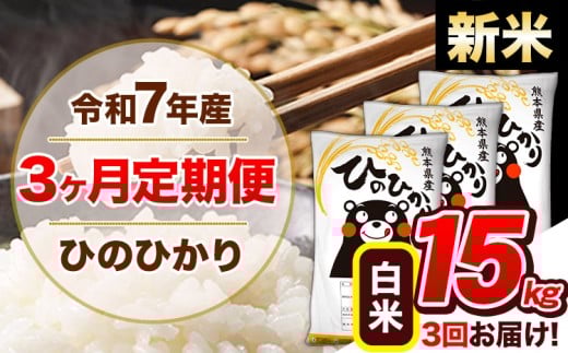 【3ヶ月定期便】新米 令和7年産  定期便 ひのひかり 15kg 《申込み翌月から発送》令和7年産 熊本県産 ふるさと納税 白米 精米 ひの 米 こめ ふるさとのうぜい ヒノヒカリ コメ 熊本米 ひのもり