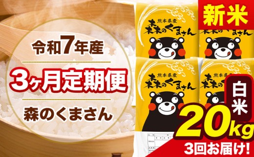 新米 令和7年産 森のくまさん 【3ヶ月定期便】 白米 《お申し込み月の翌月から出荷開始》 20kg (5kg×4袋) 計3回お届け 熊本県産 単一原料米 森くま 熊本県 玉東町