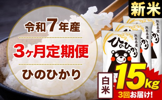 【3ヶ月定期便】新米 令和7年産 白米 15kg 米 ひのひかり《お申込み月の翌月から出荷開始》熊本県 菊池市 国産 熊本県産 白米 精米 無洗米 送料無料 ヒノヒカリ こめ お米 