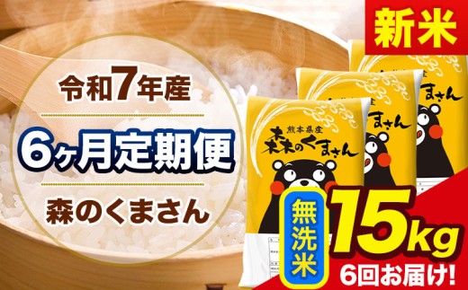 新米 令和7年産 森のくまさん 【6ヶ月定期便】 無洗米 《お申し込み月の翌月から出荷開始》 15kg (5kg×3袋) 計6回お届け 熊本県産 単一原料米 森くま 熊本県 玉東町