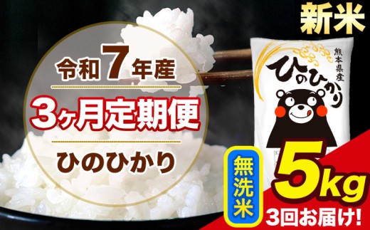 新米 令和7年産 【3ヶ月定期便】 ひのひかり 無洗米 5kg 5kg×1袋 計3回お届け 熊本県産 こめ コメ 無洗米 精米 荒尾市 ひの 米 定期 《お申込み月の翌月から出荷開始》