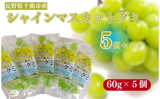 千曲市産シャインマスカットグミ5個セット(60g×5個)｜グミ 千曲市産シャインマスカット使用 お菓子 ぶどうグミ 長野県 千曲市  信州