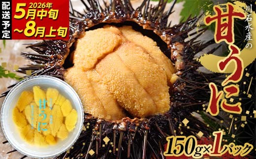 【2026年先行予約】川石水産 甘うに 150g×1パック 生ウニ 無添加ウニ キタムラサキウニ ミョウバン不使用 無添加ウニ 天然ウニ 岩手県 山田町【令和8年5月中旬～8月上旬配送予定】【配送日指定不可】【沖縄・離島配送不可】YD-908 1097792 - 岩手県山田町