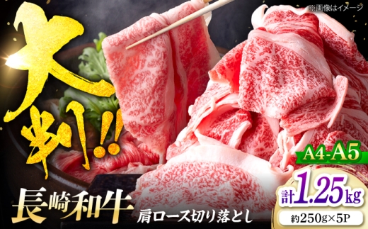 艶さし！【A4～A5】長崎和牛大判霜降り贅沢切り落とし 計1.25kg（250g×5パック）＜株式会社MEAT PLUS＞ [CFT029]