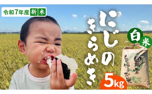 ＜ 新米 ＞ 令和7年産 茨城県産 白米 にじのきらめき 5kg 【2025年9月下旬より発送開始】 国産 茨城産 茨城県産米 つくばみらい市 精米 お米 こめ おこめ ごはん ご飯 白飯 ゴハン 生活応援 ふるさと おすすめ  ツヤツヤ もっちり ふっくら 甘み 柔らかい 大粒 粘り 美味しい おいしい おむすび お弁当 和食 お取り寄せ 防災 備蓄