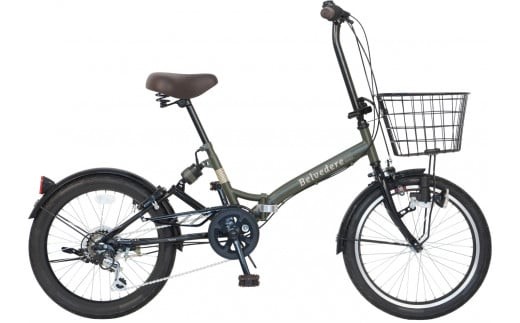 パンクしない折り畳み自転車２０インチ６段変速Ｒサス付　カーキ