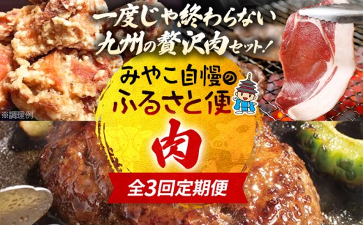 定期便 肉 全3回 みやこ自慢のふるさと便・肉 毎月 定期便 猪肉 ハンバーグ はかた地どり ジビエ BBQ 焼肉 地鶏 キャンプ 黒毛和牛 惣菜 晩御飯 晩ご飯 宮崎牛 食べ比べ 福岡県 福岡 九州 グルメ お取り寄せ