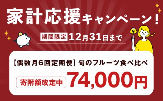 【年6回定期便(偶数月配送)】旬のフルーツ定期便 食べ比べセット 季節により厳選した果物を2品目詰め合わせ 果物 くだもの