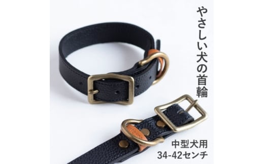 首輪 本革 イタリアンレザー ブラック 中型犬用 (34-42センチ)ペット用品＜dc-01ss＞【1663263】