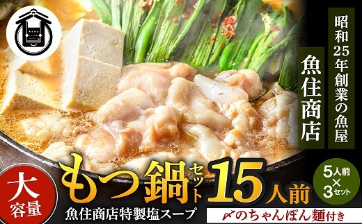 AE225.魚住商店贅沢塩もつ鍋セット15人前・〆のチャンポン麺付き