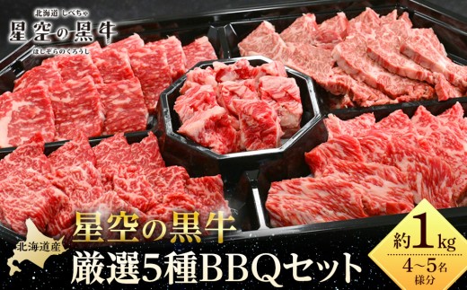 北海道産星空の黒牛 厳選5種BBQセット1kg【 肉 にく ニク 牛肉 牛肉赤身 赤身 牛肉セット バーベキュー 冷凍牛肉 贅沢牛肉 国産牛肉 北海道産牛肉 道産牛肉 簡単 お手軽 特製牛肉 標茶町 北海道 】
