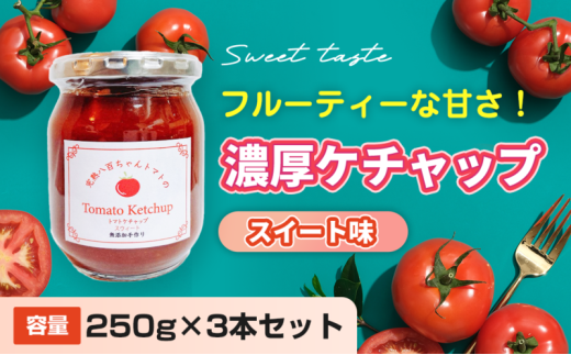[№5258-1523]【フルーティーな甘さ！】濃厚ケチャップ スイート味 250g 3本セット｜国産 姫路産 八百ちゃんトマト 着色料・保存料不使用