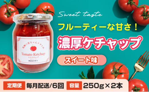 [№5258-1528]【定期便・全6回】濃厚ケチャップ スイート味 250g 2本セット × 6回｜国産 姫路産 八百ちゃんトマト 着色料・保存料不使用