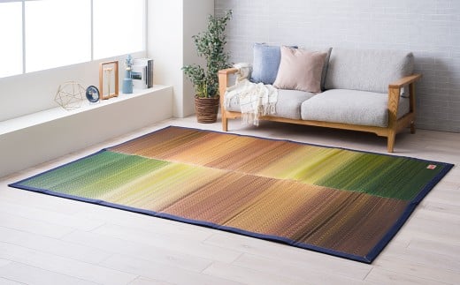 デニム×いぐさラグ Fジョイ 191cm×250cm GN（グリーン） ラグ ラグマット いぐさ い草 イグサ い草ラグ デニム生地 福岡県 柳川市 2282243 - 福岡県柳川市