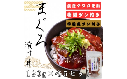 ＜直送マグロ使用＞まぐろパック　特製漬けタレと特製韓国風タレ付き　120g×各5パック【1609743】 2163618 - 宮城県宮城県庁