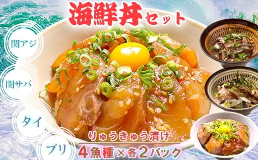 りゅうきゅう4種(関あじ・関さば・真鯛・ぶり)[各2食セット] 海鮮丼 漬け丼 大分郷土料理 豊後絆屋 ふるさと納税 魚 冷凍 加工品 惣菜 おすすめ おいしい 刺身 詰め合わせ おせち セット 産地直送 国産 大分県 海鮮 漬け 真空パック 小分け 惣菜 人気 関アジ 関あじ 関サバ 関さば  鯛 タイ たい 鰤 ブリ ぶり ＜101-003_5＞