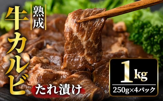熟成牛カルビ 1kg (250g×4パック) たれ 味付 小分け 冷凍 焼肉 焼き肉 牛 牛肉 ビーフ カルビ BBQ 【そうざい男しゃく】【ho1471】 2098618 - 茨城県常陸大宮市