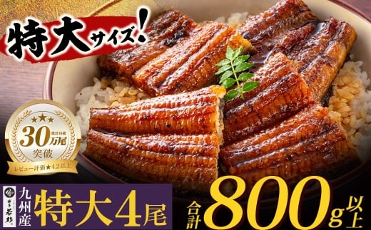 U61-74-01 【累計22万尾突破！】国産うなぎ蒲焼特大サイズ4尾（計800g以上）鰻蒲焼用タレ・山椒付 うなぎ生産量日本一 鹿児島県産うなぎ 宮崎県産うなぎ 熊本県産うなぎ 国産鰻 鰻 うなぎ蒲焼き うな重 ひつまぶし 鰻 ウナギ 蒲焼 人気 鰻 おすすめ タレ 山椒 うなぎ 4尾 特大 福智町うなぎ 人気№1