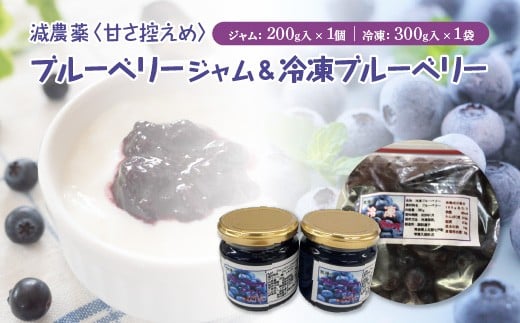減農薬＜甘さ控えめ＞ブルーベリージャム（200g）と＜そのまま食べられる＞冷凍ブルーベリー（300g）のセット　【02402-0433】