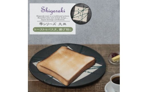 信楽焼 陶器製 雫シリーズ 変形黒皿緑雫大皿 パスタ皿