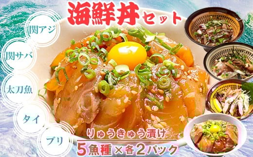 りゅうきゅう5種(関あじ・関さば・太刀魚・真鯛・ぶり)[各2食セット] 海鮮丼 漬け丼 大分郷土料理 豊後絆屋 ふるさと納税 魚 冷凍 加工品 惣菜 おすすめ おいしい 刺身 詰め合わせ おせち セット 産地直送 国産 大分県 海鮮 漬け 真空パック 小分け 惣菜 人気 関アジ 関あじ 関サバ 関さば  太刀魚 タチウオ たちうお 鯛 タイ たい 鰤 ブリ ぶり ＜101-004_5＞